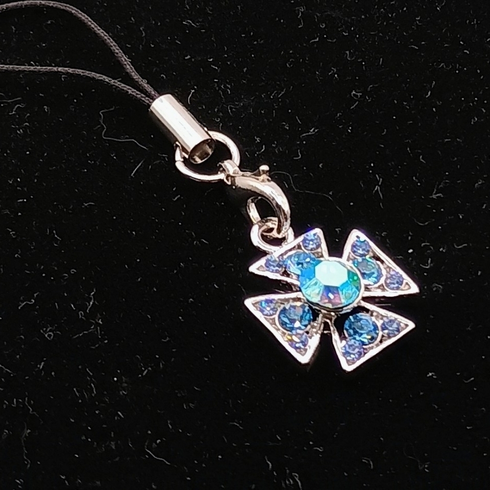 Blue Crystal Cross Pendant Cell Phone Charm